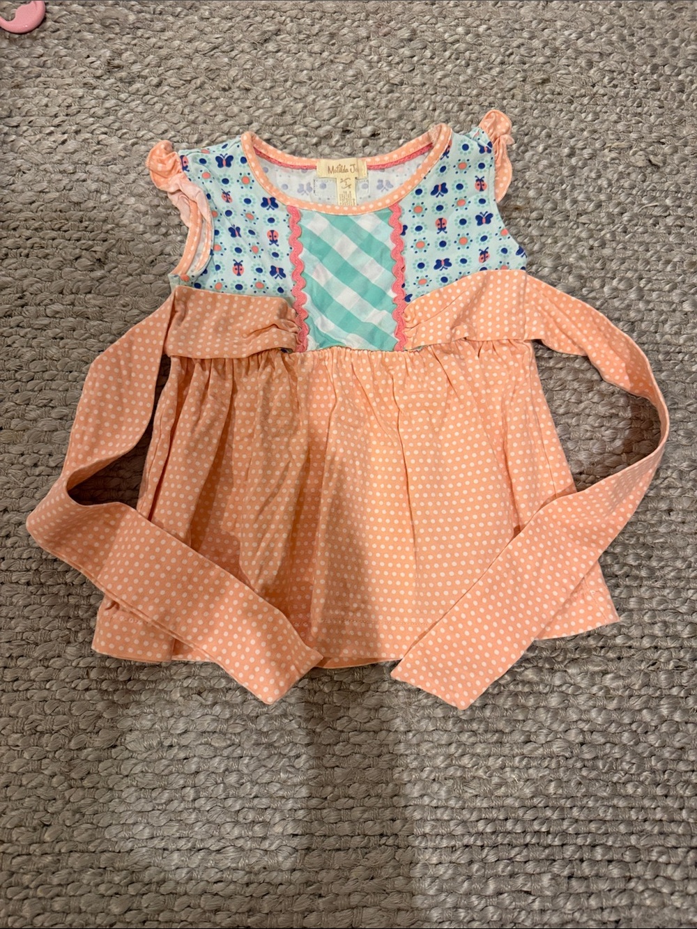 Matilda Jane Peach Polka Dot Tank with Aqua Gingham Front